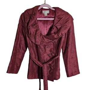 Keke Collection Burgundy Silk Embroidered Jacket Size M